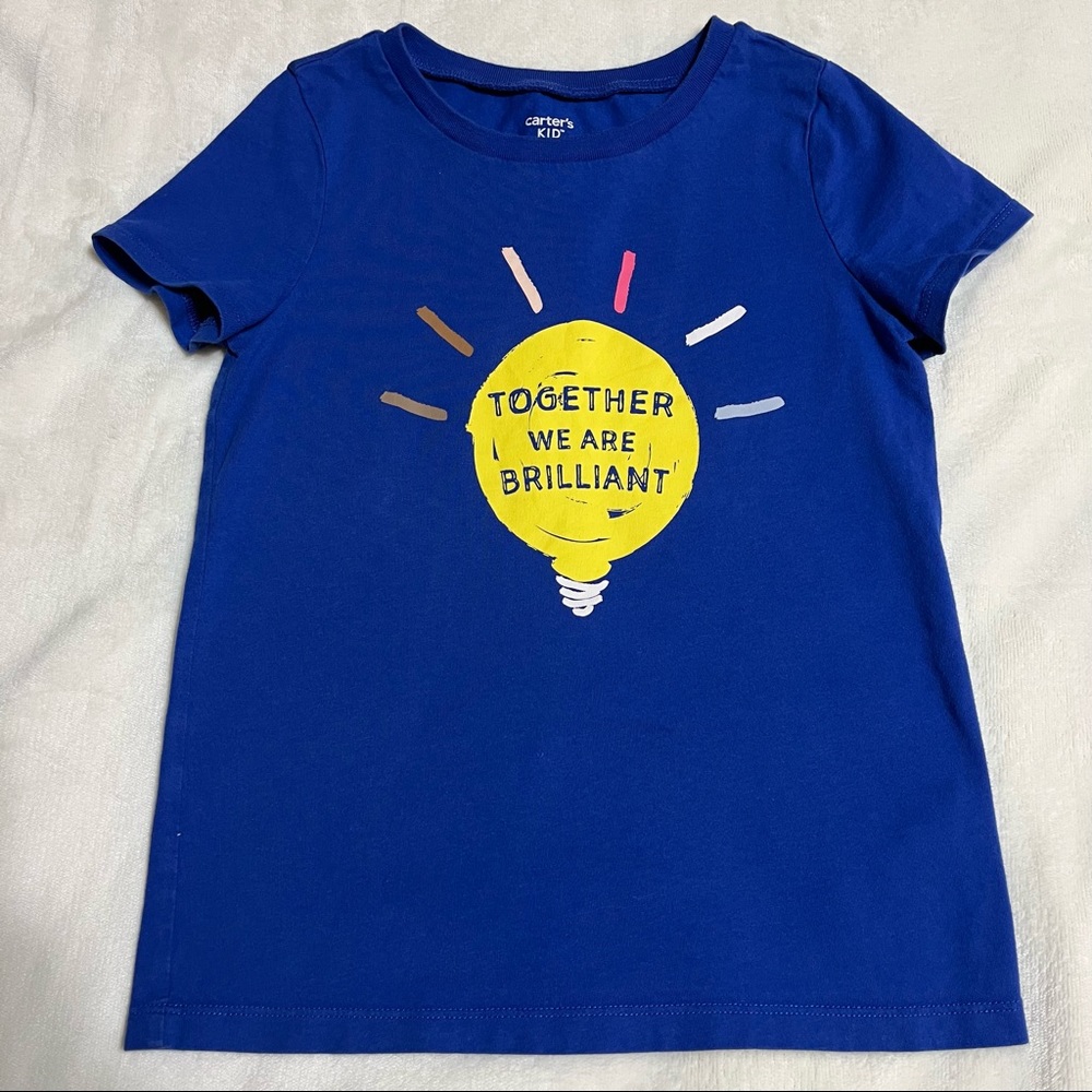 Carter Kids Size 7/7A Girls Blue Short Sleeve Shirt “Together We Are Brilliant”